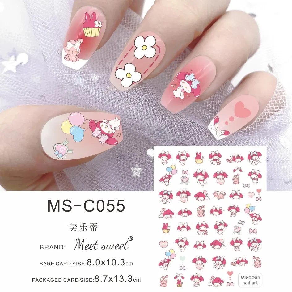 Color: Tran-Yellow - 1PCS 3D Cute Chulomi Melody Hello Kitty Cartoon Stickers For Nails Nail Accessories Mickey Mouse Barbie Princess Nail Stickers