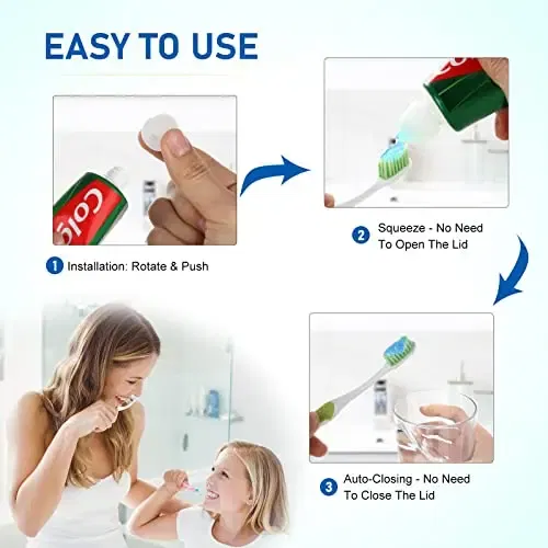 Color Name: Blue - 1x  Save time,Self-Closing Toothpaste Caps,Toothpaste Squeezers Cap Keeps Toothpaste No Mess or Waste ,Toothpaste Lid Dispenser