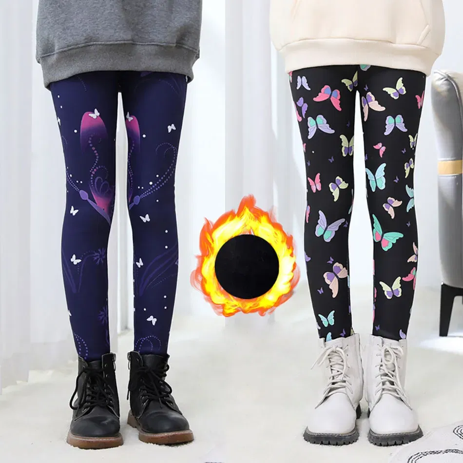 Color: Blue, Size: 90cm - Warmth and Cozy Girls Plush Lined Thickened Elastic Leggings Long Pants Suitable Kids Daily Wear in Autumn Winter Cold Weather