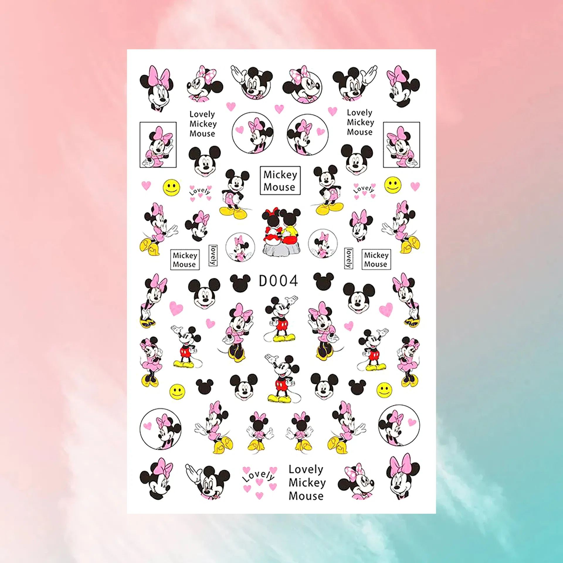 Color: Palegoldenrod - 1PCS Disney Cartoon Nail Stickers Wholesale Waterproof Paste Nail Art Sticker Princess Mickey Anime Series Nail Decoration