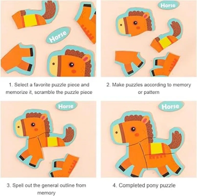 Color: DEEP BLUE, Ships From: CHINA - Wooden Puzzle Jigsaw Toys For Children Wood 3d Cartoon Animal Puzzles Intelligence Kids Early Educational Toys for Children