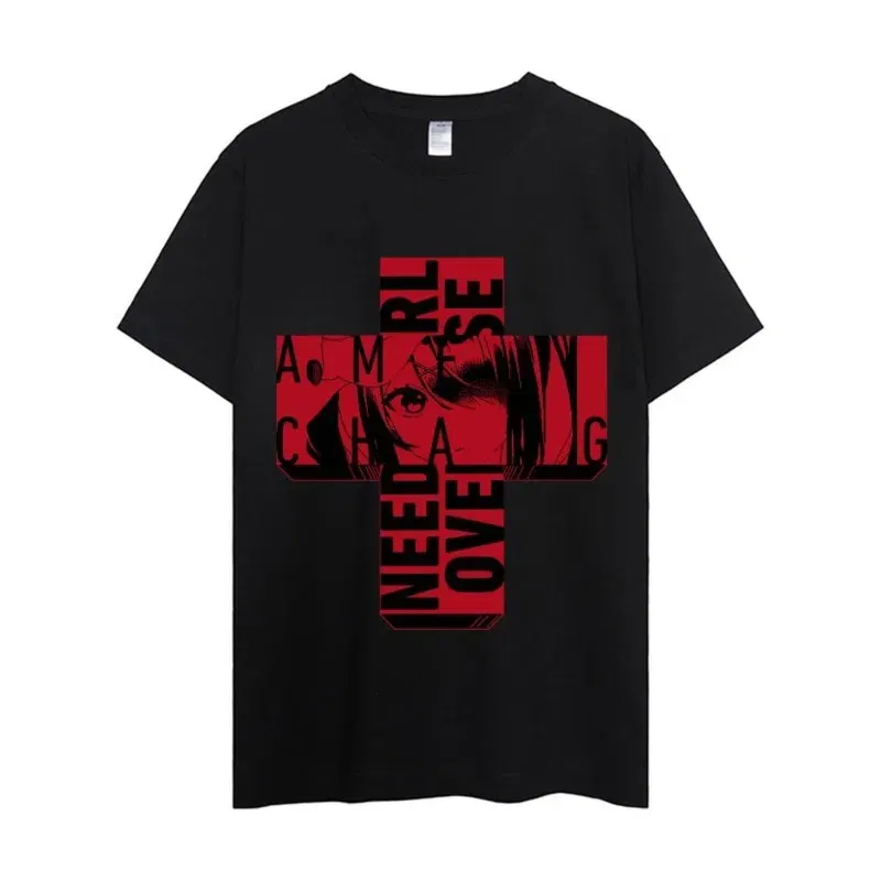 Color: black, Size: XS - NEEDY GIRL OVERDOSE T Shirt Men Couple Combination Clothes Short Sleeve Collar Fashion Woman Cotton