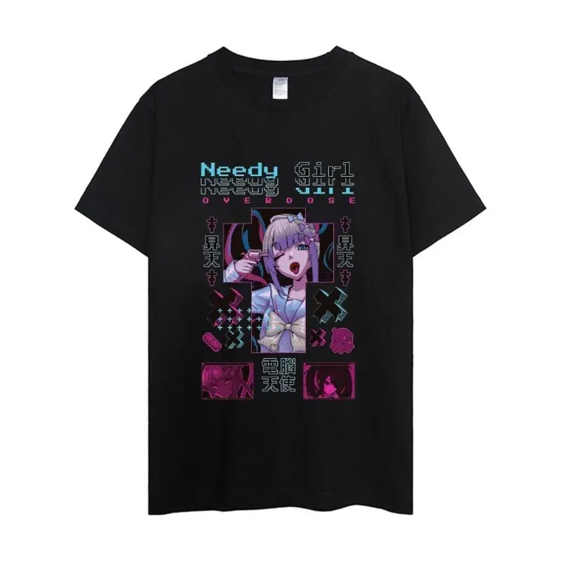 Color: black, Size: XS - NEEDY GIRL OVERDOSE T Shirt Men Couple Combination Clothes Short Sleeve Collar Fashion Woman Cotton
