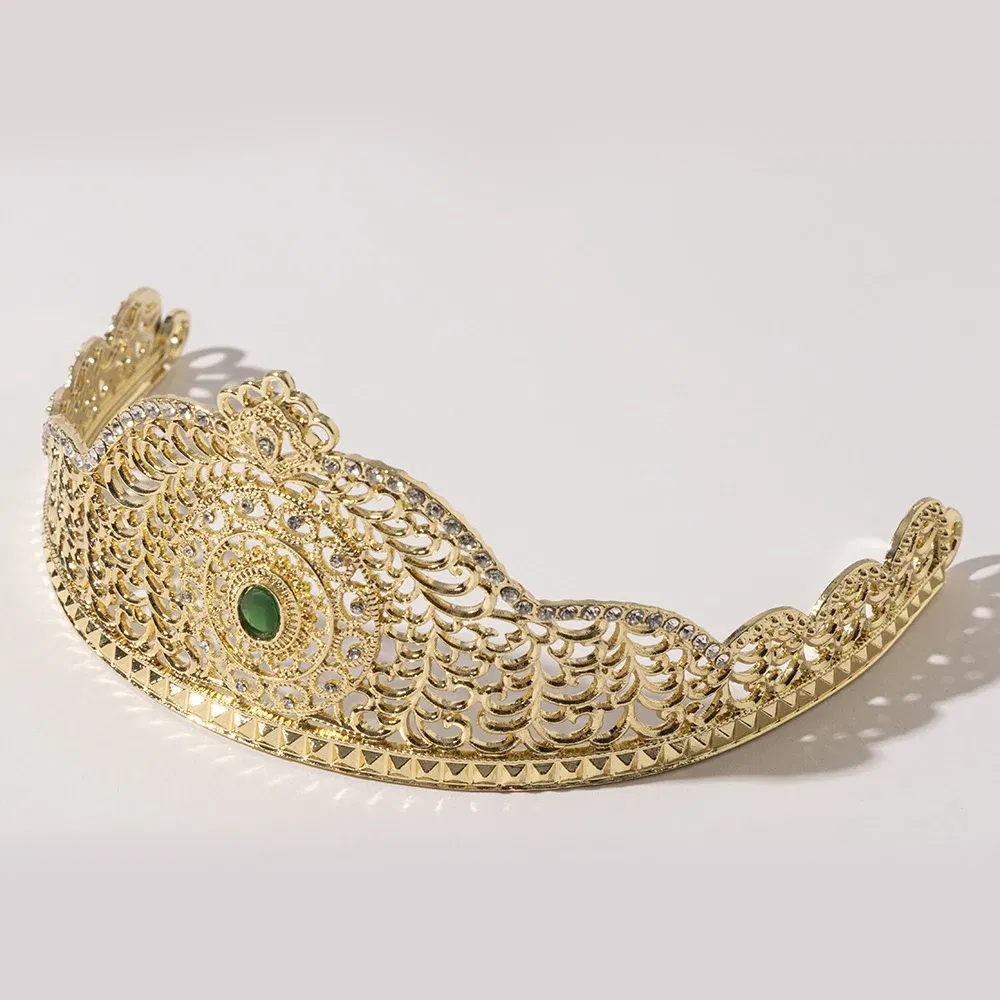 Metal color: Antique Silver Plated - LUIZADA European Princess Queen Round Headdress Moroccan Bride Crystal Crown King Bride Headdress Wedding Hair Accessories