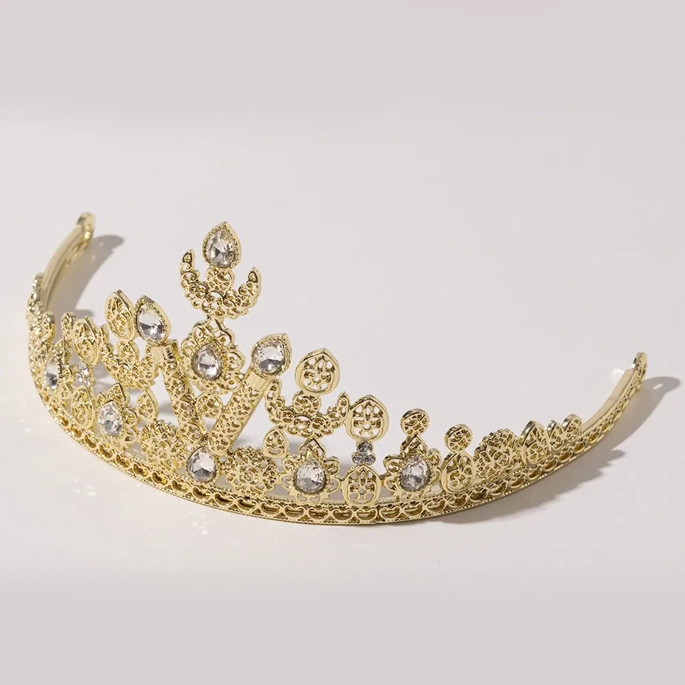 Metal color: Antique Silver Plated - LUIZADA European Princess Queen Round Headdress Moroccan Bride Crystal Crown King Bride Headdress Wedding Hair Accessories