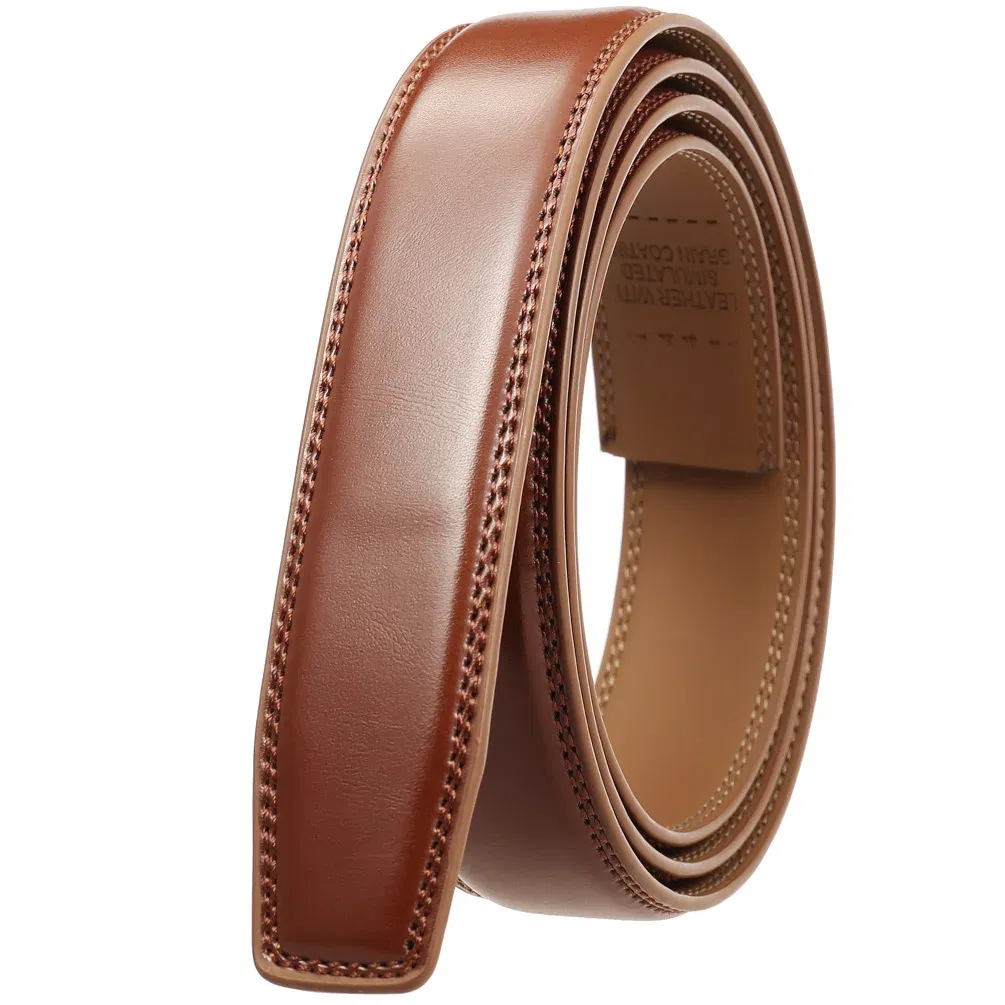 Color: Yellow, Belt Length: 100cm - 90-130cm Brand No Buckle 3.0cm Wide Genuine Leather Automatic Belt Body Strap Without Buckle Belts Men Good Quality No Holes