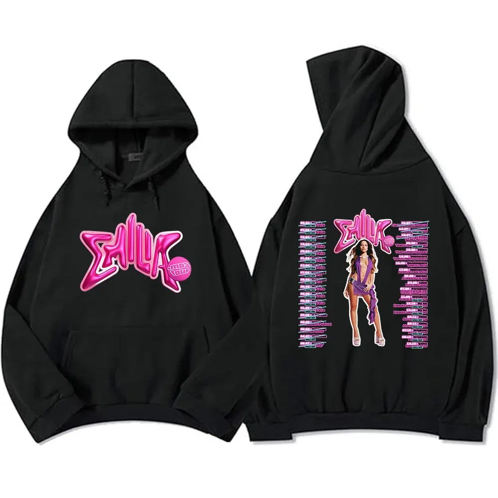 Color: GRAY, Size: XXXL - Emilia Mernes MP3 Hoodies Winter Long Sleeve Hooded Pullovers Men Clothes Fleece Pocket Singer Graphic Sweatshirts Print Hoody