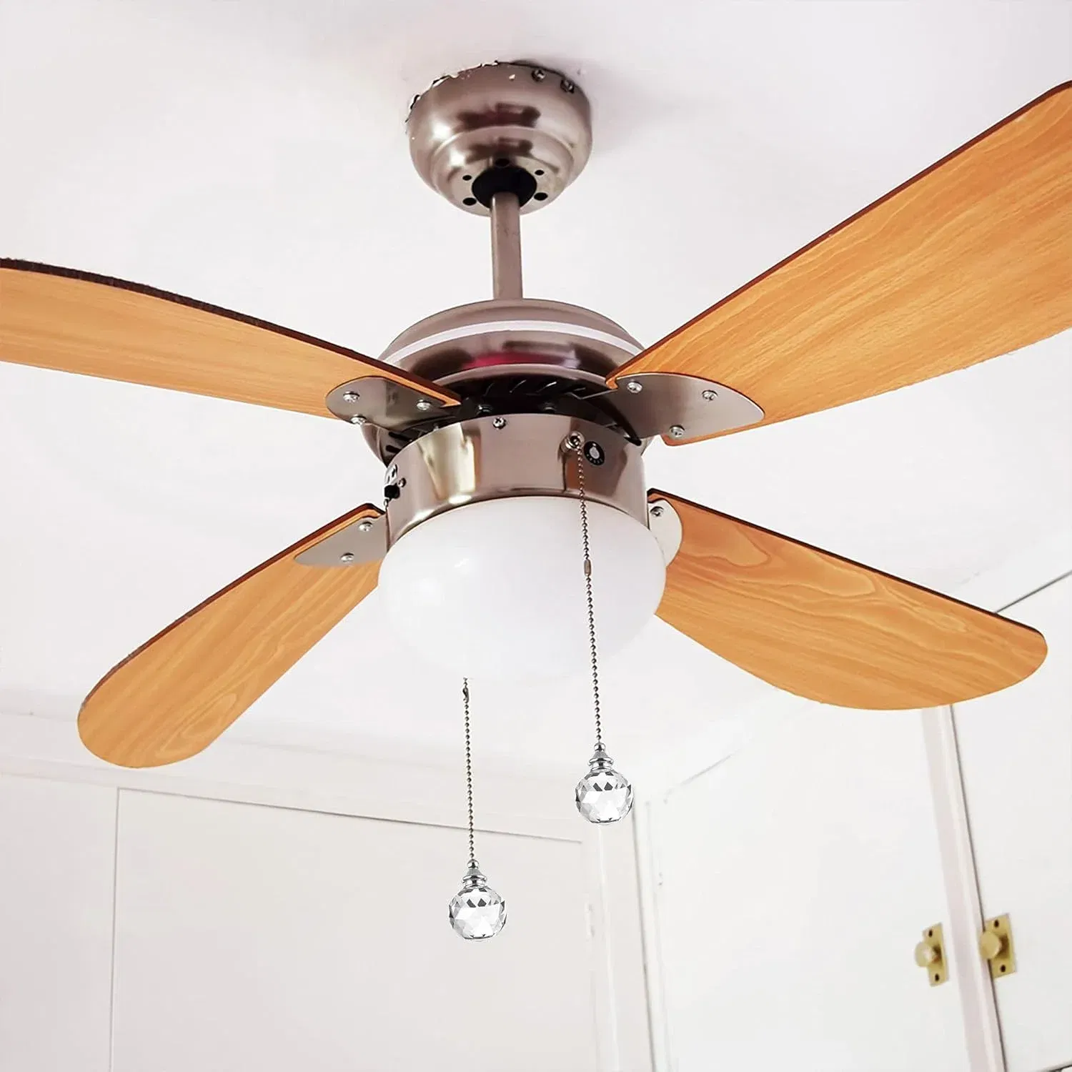 Color: Bronze, Ships From: CHINA - Ceiling Fan Pull Chain, 20 Inch Nickel Finish Chain Ornament Extension, 30mm Red Crystal Ball Pendant 2Pcs