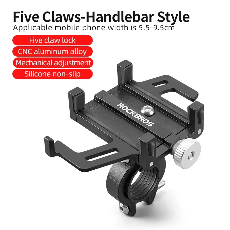 Color: WHITE - ROCKBROS Phone Holder Motorcycle Electric Bicycle Smartphone CNC Aluminum Alloy Bracket Five Claws Mechanical Bike Phone Holder