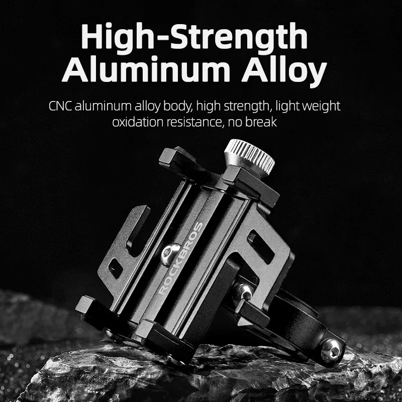 Color: WHITE - ROCKBROS Phone Holder Motorcycle Electric Bicycle Smartphone CNC Aluminum Alloy Bracket Five Claws Mechanical Bike Phone Holder