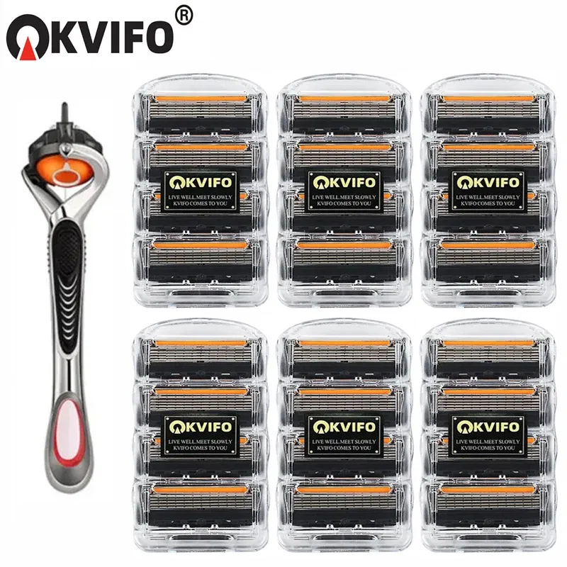 Color: Gold - KVIFO High Quality 5-ply Razor Manual Shaving Blades Men Face Shaving Razor Replacement Cutter Heads & Razor Holders Sets
