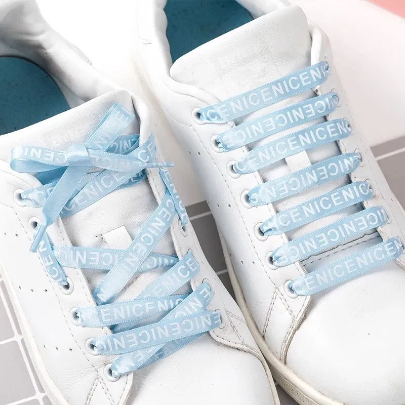Color: GRAY, Length: 140cm, Ships From: CHINA - New 1 Pair Shoelaces Letter Print Flat Shoelaces 1CM Width Satin Silk Ribbon Sneakers Shoes Lace Casuals Canvas Shoelace Strings