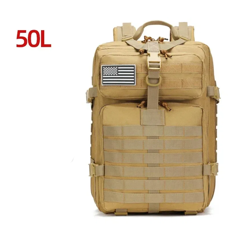Color: Khaki - 25L/50L Outdoor Sports Fitness Backpack Training Modular Backpack Multifunctional Backpack