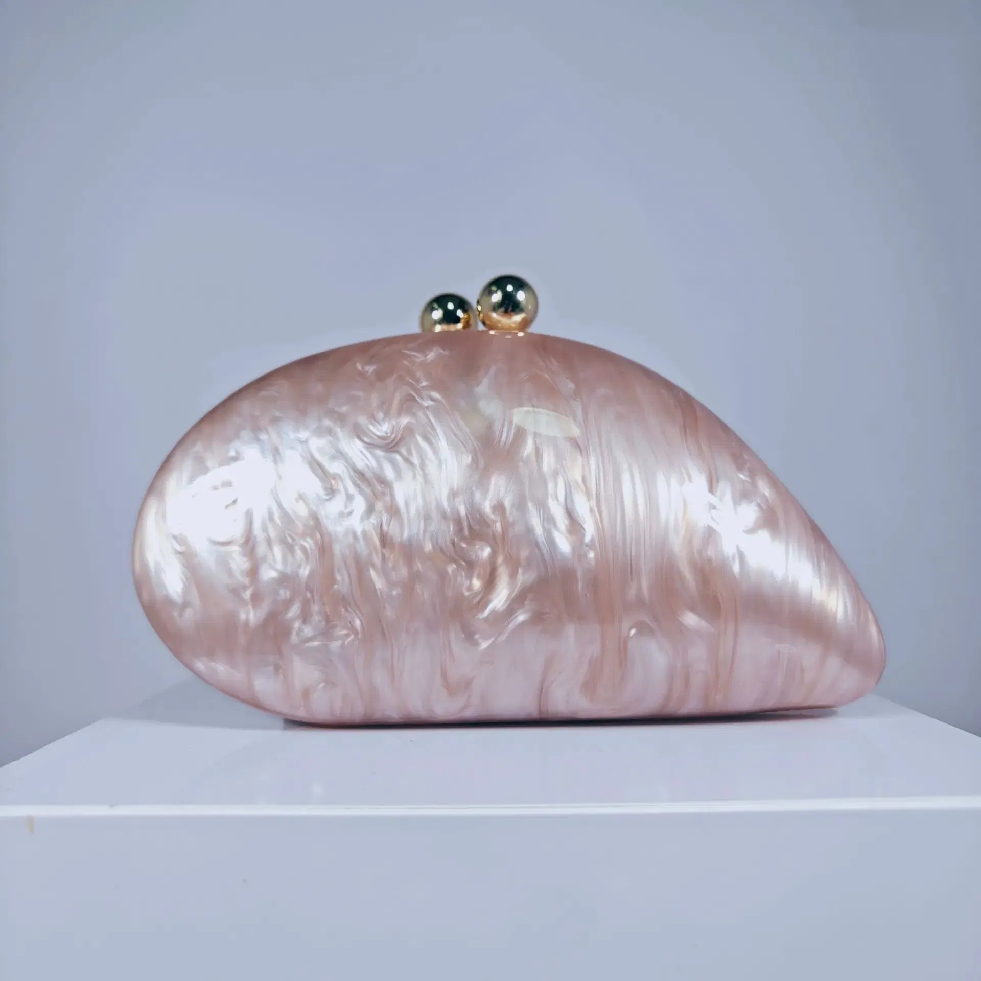 Color: Pink - 2024 New Hot Sale Acrylic Shell Shape Clutch Bag Women Designer Evening Party Cute Pearl Egg Purse Blue Handbag Wholesale