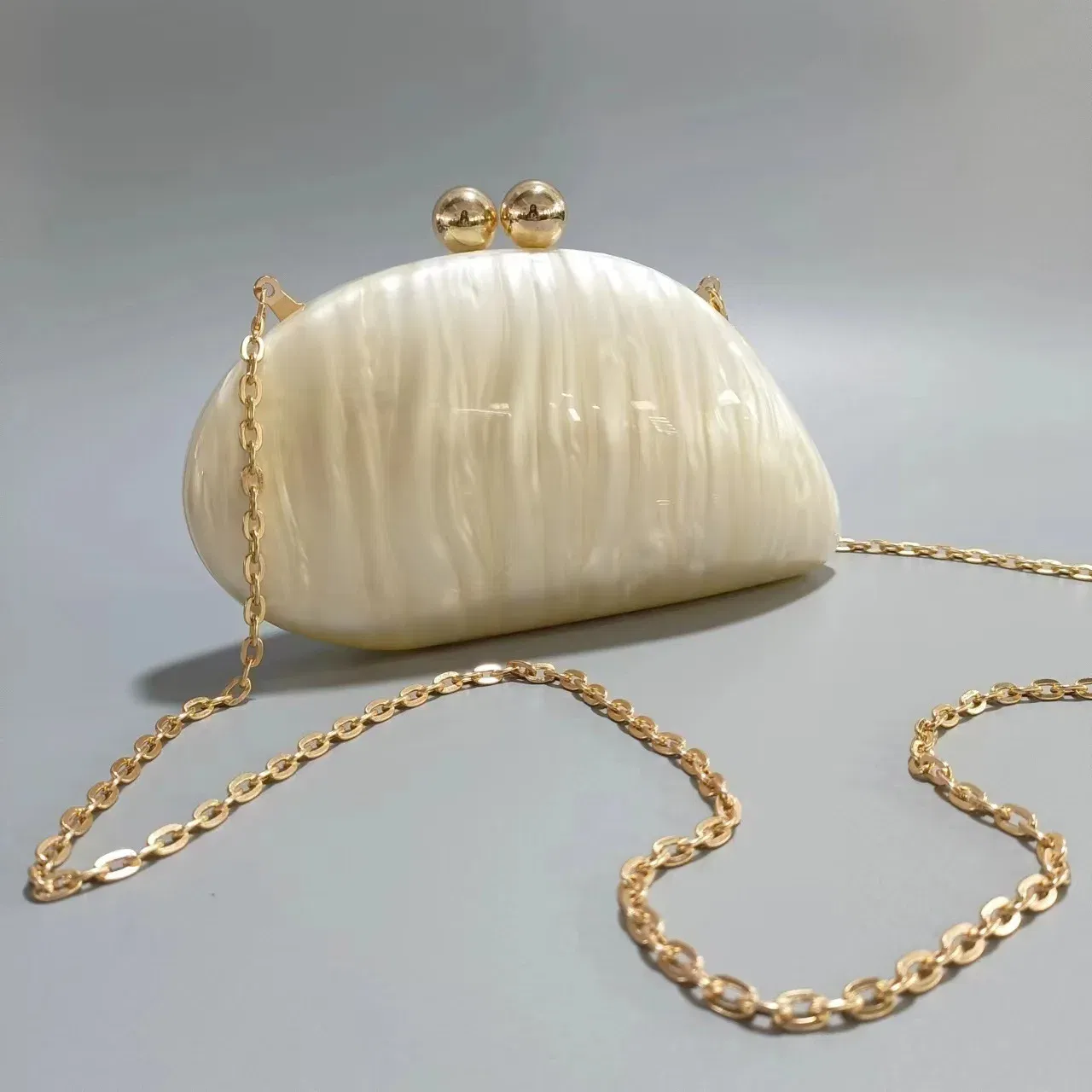 Color: Pink - 2024 New Hot Sale Acrylic Shell Shape Clutch Bag Women Designer Evening Party Cute Pearl Egg Purse Blue Handbag Wholesale