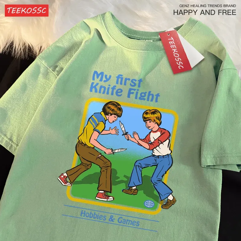 Color: GRAY, Size: S - My First Knife Fight Hobbies Games Print Tshirts Men Women Soft Short Sleeve Summer Casual Cotton Oversized Loose Street T Shirt
