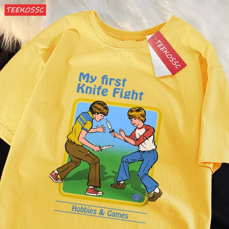 Color: GRAY, Size: S - My First Knife Fight Hobbies Games Print Tshirts Men Women Soft Short Sleeve Summer Casual Cotton Oversized Loose Street T Shirt