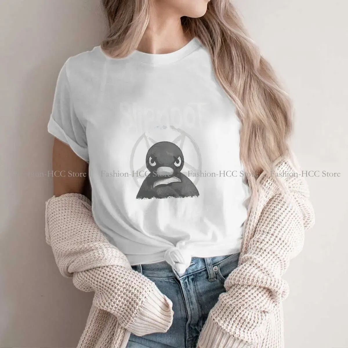 Color: WHITE, Size: XL - Slipnoot White Print Style Polyester TShirt Pingu Cartoon Comfortable Hip Hop Gift Clothes  T Shirt Stuff