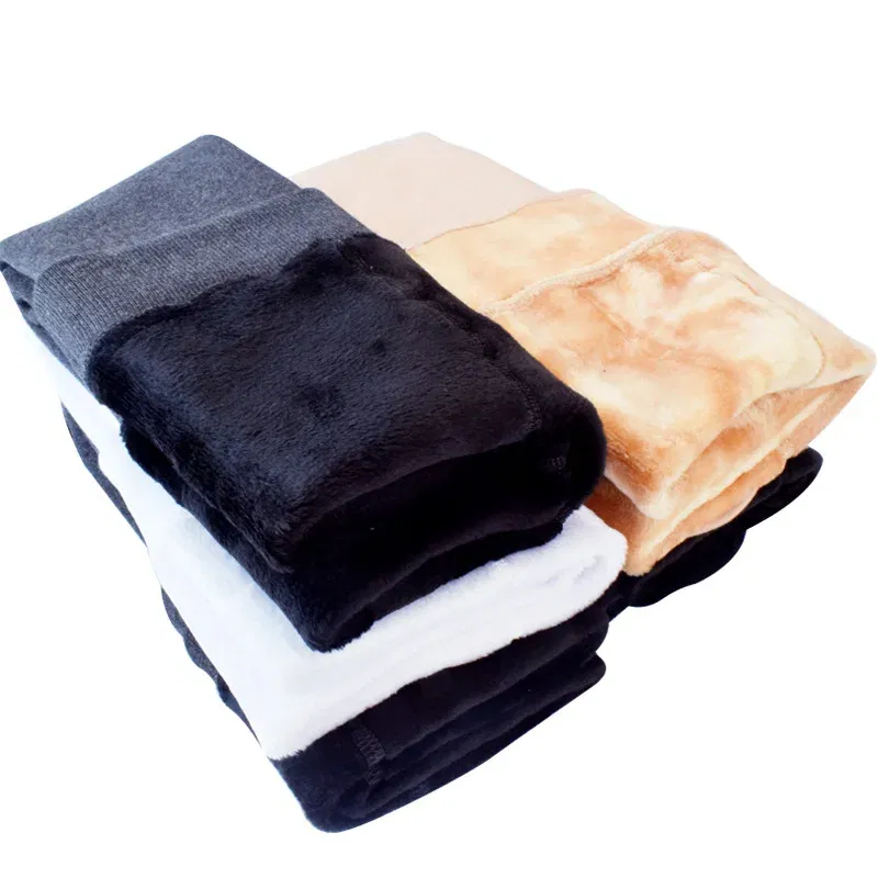 Color: Beige, Size: 80cm - High Quality Winter Fur Girls Leggings Thick Velvet Children Pants Warm Elastic Waist Cotton Kids Girls Trousers