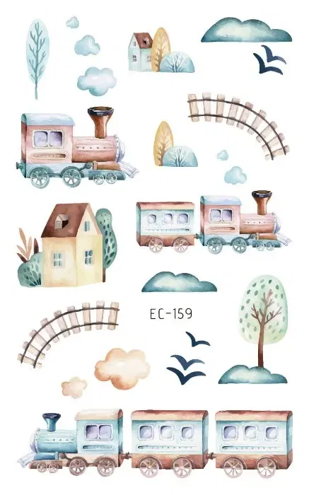 Color: green - 1Sheets Vehicle Temporary Tattoo Small Cars Helicopter Train Steamship Hot Air Balloon Kid  Waterproof  Fake Tattoo Sticker