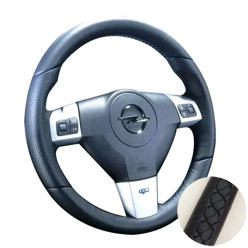 Color Name: black - Hand Stitched Microfiber Leather Car Steering Wheel Cover For Opel Astra Borant 2006 2007 2008 Original Steering Wheel Braid