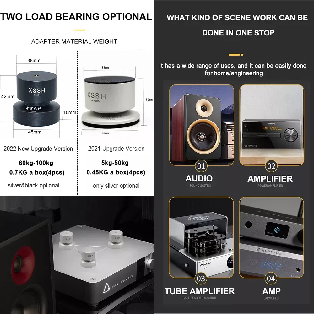 Color: Silver, Bundle: Bundle 2 - 2023 New Shock Absorber Spikes XSSH Audio Audiophile Damping Pad HIFI Speaker CD Player Amplifier Aluminium isolation Feet Spike