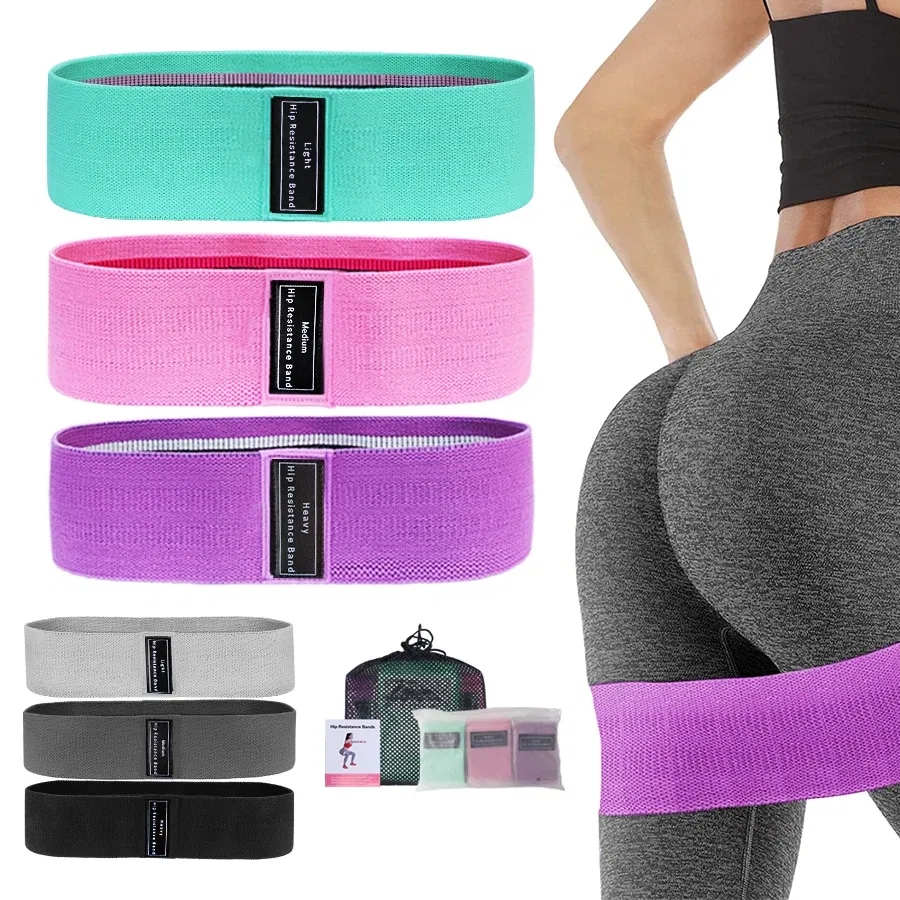 Color: Yellow - Fabric Resistance Hip Booty Bands Glute Thigh Elastic Workout Bands Squat Circle Stretch Fitness Strips Loops Yoga Gym Equipment