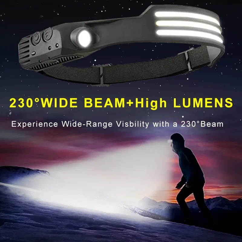 Emitting Color: changeable - Induction Headlamp COB LED Sensor Head Lamp Built-in Battery Flashlight USB Rechargeable Head Torch 5 Lighting Modes Headlight