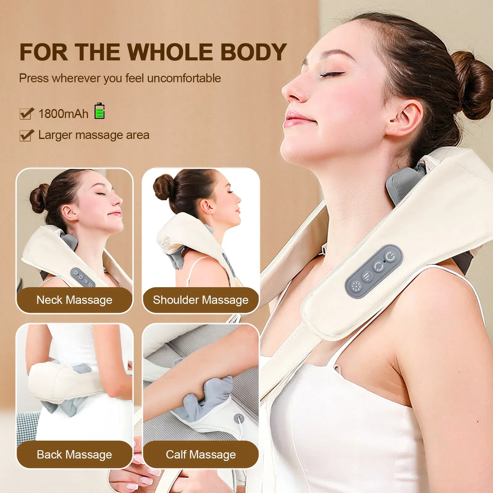 Color: GRAY - Foreverlily Neck And Shoulder Massager Wireless Neck And Back Shiatsu Kneading Massager Neck Cervical Relaxing Massage Shawl