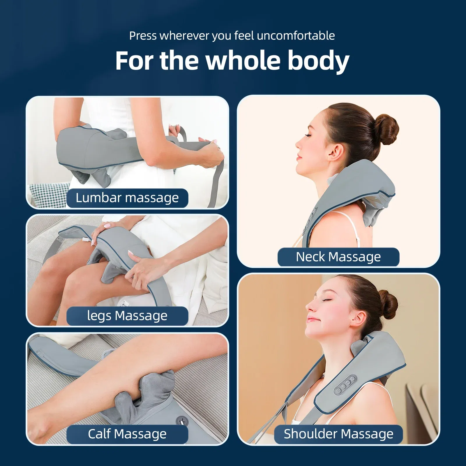Color: GRAY - Foreverlily Neck And Shoulder Massager Wireless Neck And Back Shiatsu Kneading Massager Neck Cervical Relaxing Massage Shawl
