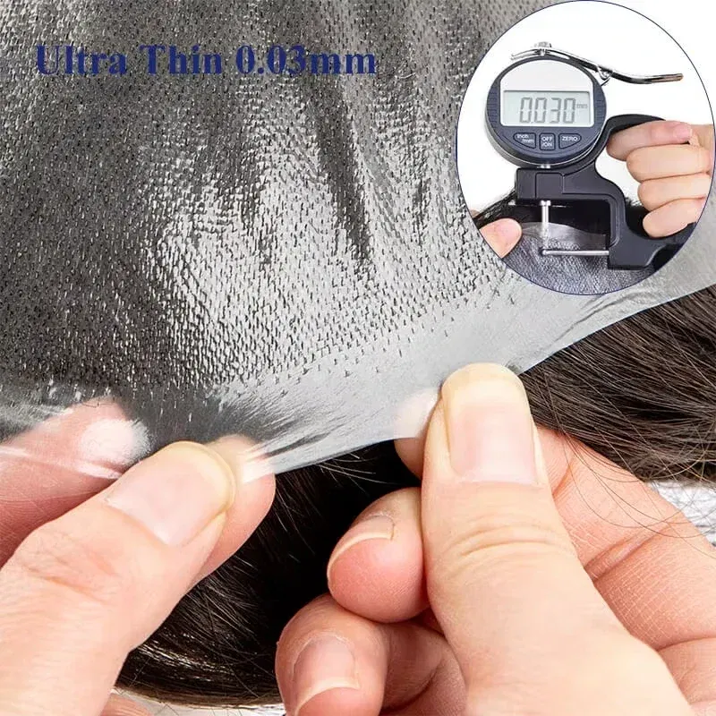 Toupee For Men Ultra-Thin Skin 0.03MM Microskin Male Hair Prosthesis Premier Toupee for Men Men's Wig 100% Natural Human Hair