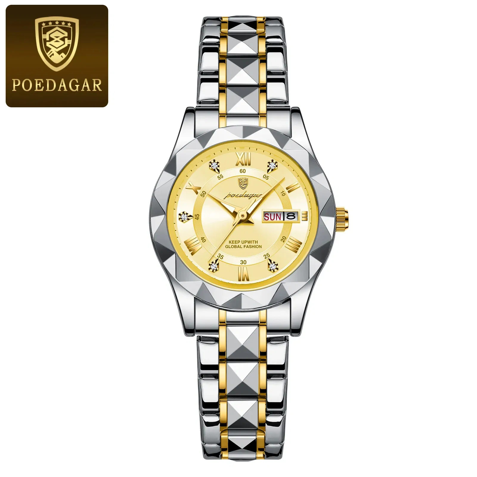 Color: Pink - POEDAGAR Luxury Ladies Dress Watch Luminous Waterproof Week Date Woman Wristwatch Stainless Steel Women Quartz Watches reloj+box