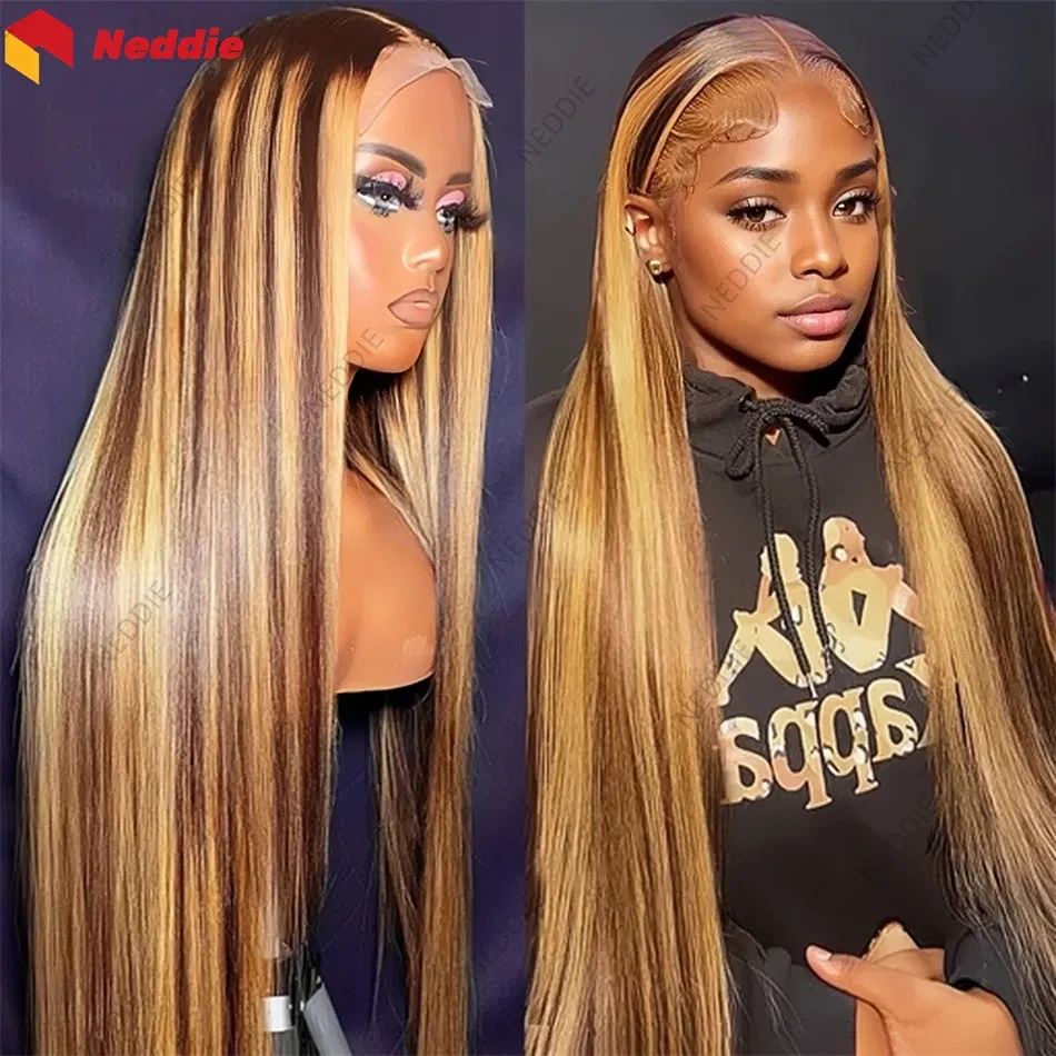 Stretched Length: 38inches, Hair Color: #4, Density: 180%, Ships From: CHINA - Highlight Straight 13x6 Hd Transparent Lace Frontal Wigs Human Hair 13x4 Hd Lace Front P4/27 Colored Preplucked Wig for Women