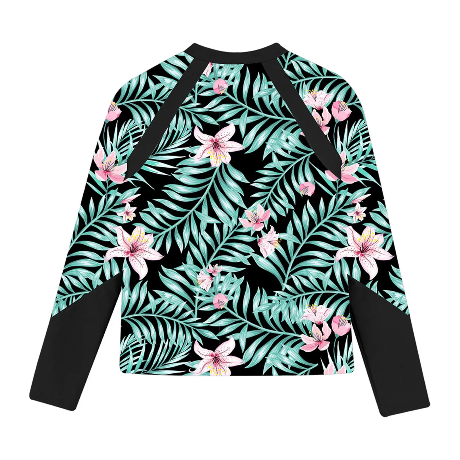 Color: Brown, Kid Size: 9M - Kids Girls Swim Top Floral Printed Rash Guard T Shirt Mock Neck Long Sleeve Pool Party Beachwear UPF 50+ Surfing Bathing Tops