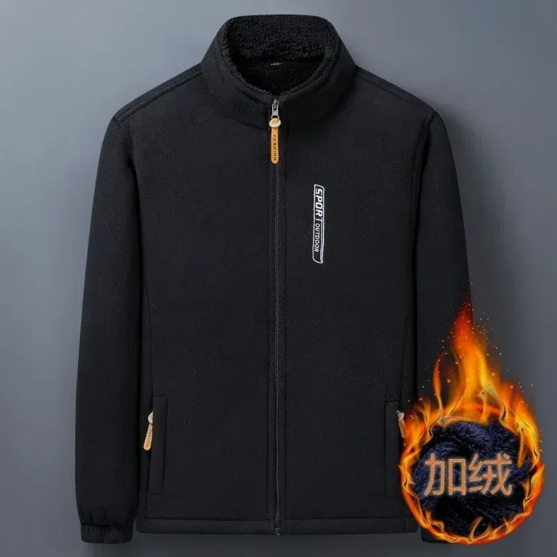 Color: black, Size: XXXL - Winter Men Outdoor Fleece Jacket Casual Polar Fleece Cold-Proof Thickened Coat Lightweight Windproof Zipper Cardigan Warm Jacket