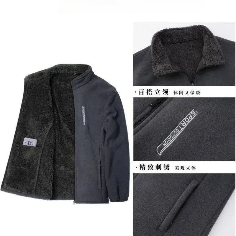 Color: black, Size: XXXL - Winter Men Outdoor Fleece Jacket Casual Polar Fleece Cold-Proof Thickened Coat Lightweight Windproof Zipper Cardigan Warm Jacket