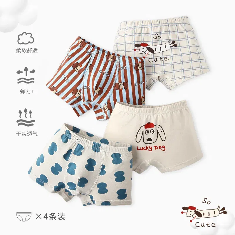 Color: Blue, Kid Size: 3T - Kids Boys Underwear Spring Newest Baby Underpants Children 4pcs Cotton Briefs Boys Boxer Shorts Baby Underwear
