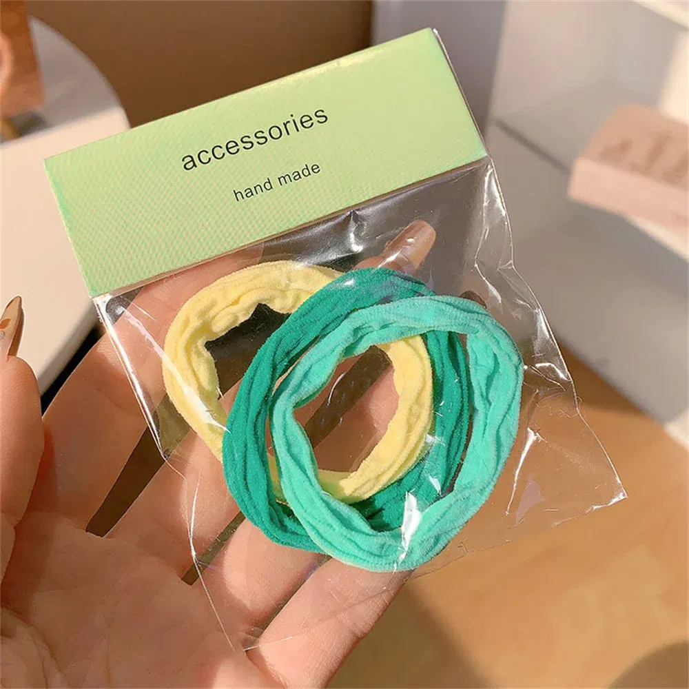 Color: green - 5pcs/Set Simple Bow Hair Ties Ropes Colorful Elastic Seamless Ponytail Holder Rubber Band For Toddler Girls