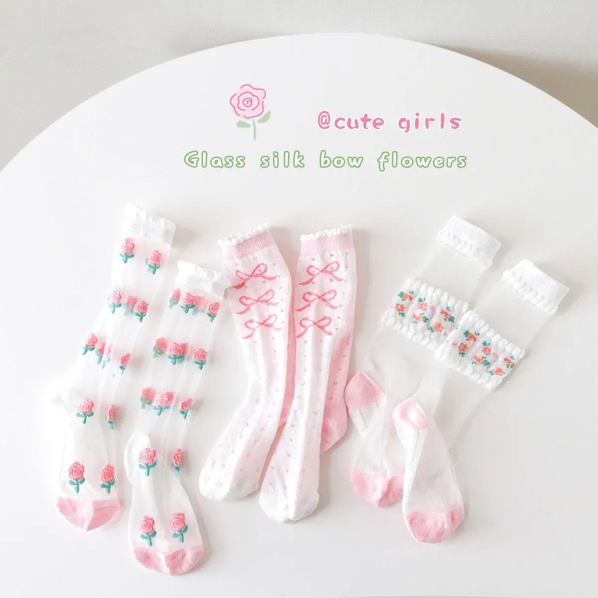 Color: black, Size: 4-6T - 3 Pairs Summer Girls Socks Long Tube Socks Baby Soft Cotton Knee Socks Sweet Flower Pattern