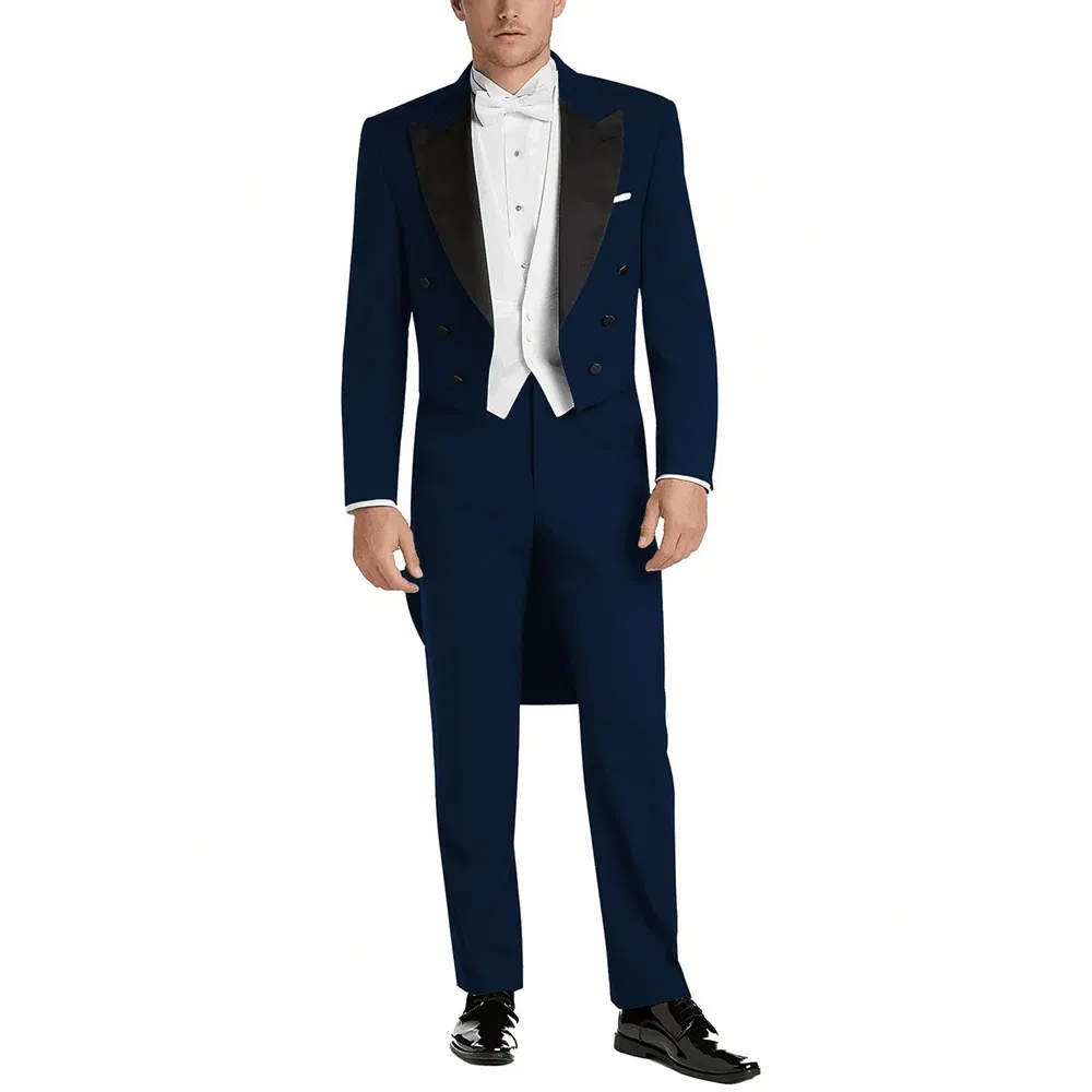 Color: Blue, Size: L - Italy Style Aristocratic Men Suit Three Pieces(Jacket+Pants+Vest) Hot-selling High-quality Double Breasted Male Clothing
