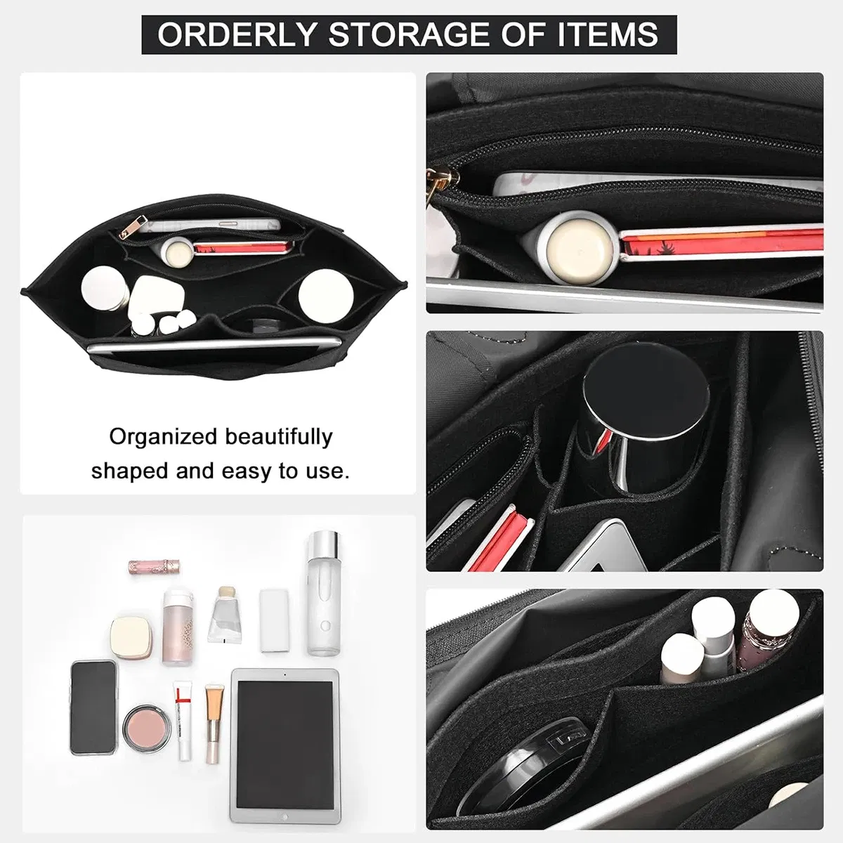 Color: Chocolate - Felt Purse Organizer Insert for Longchamp Le Pliage S/ML Handbag Insert