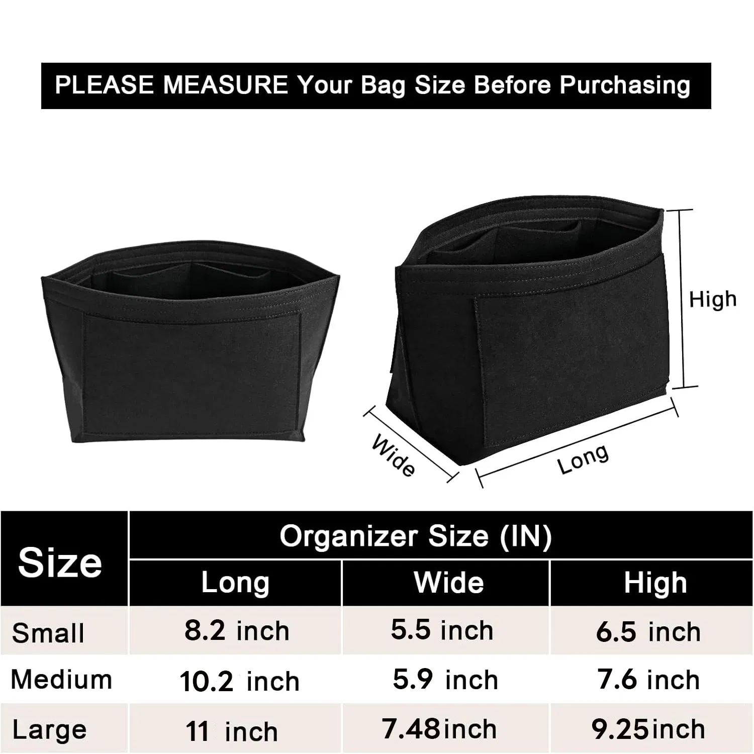 Color: Chocolate - Felt Purse Organizer Insert for Longchamp Le Pliage S/ML Handbag Insert