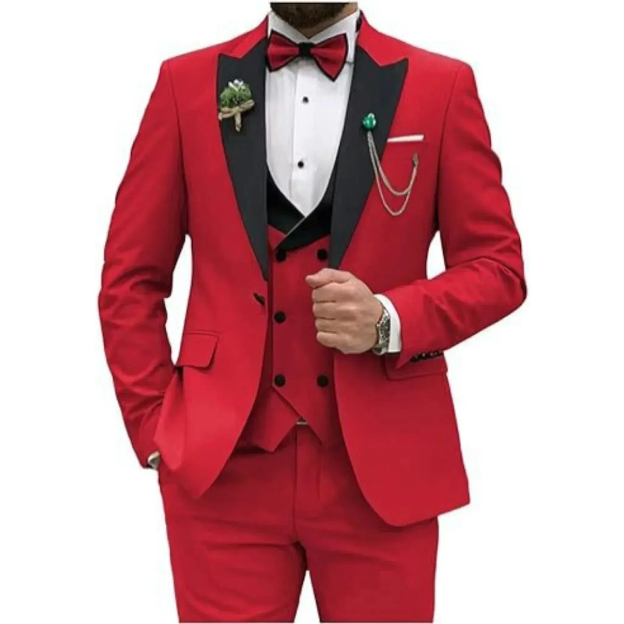Color: Red, Size: S - Men Suit Colorful Luxury Blazer Vest And Pant Sets 3 Piece Birthday Dress Business  Prom Evening Party Costumes High Quality