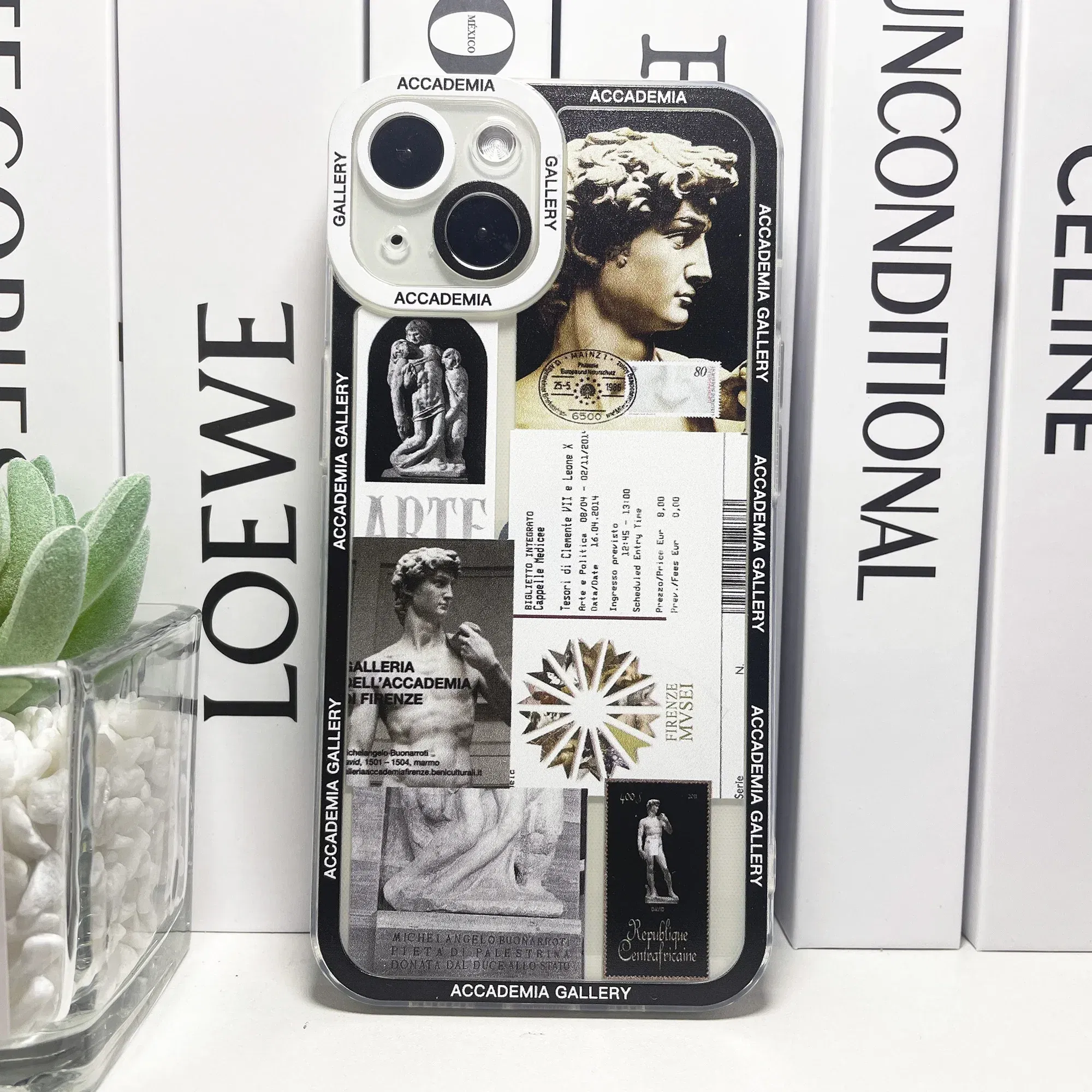 Color: Beige, Material: Cotton Fabric - Van Gogh David Museum Tickets Stickers Collage Art Phone Case For iPhone 14 13 12 11 Pro Max Mini XS X XR SE 7 8 Plus Soft Cover