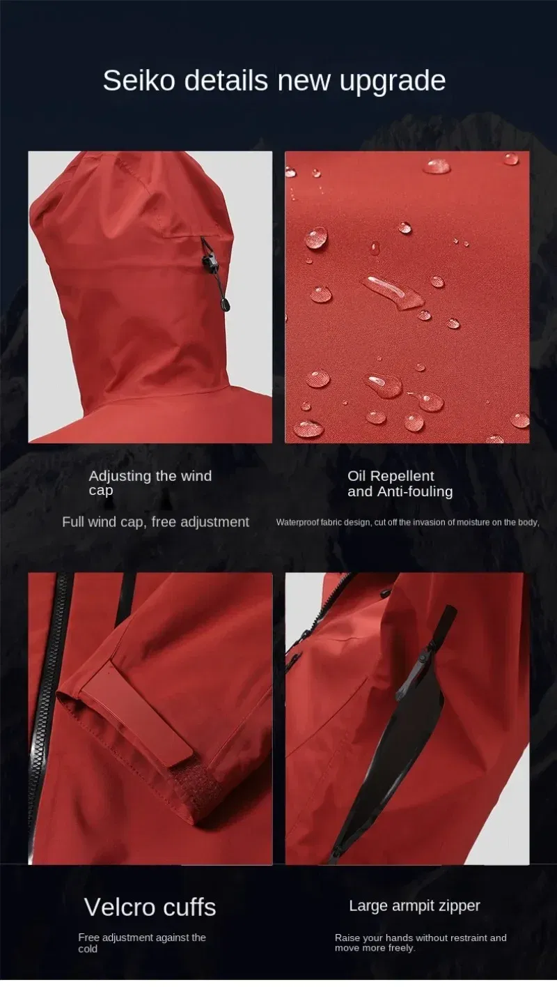 Color: black, Size: XL - GB Standard Waterproof Jacket Men Women, All-Weather Hiking Raincoat, Breathable Windbreaker, Outdoor Trekking Climbing Coat