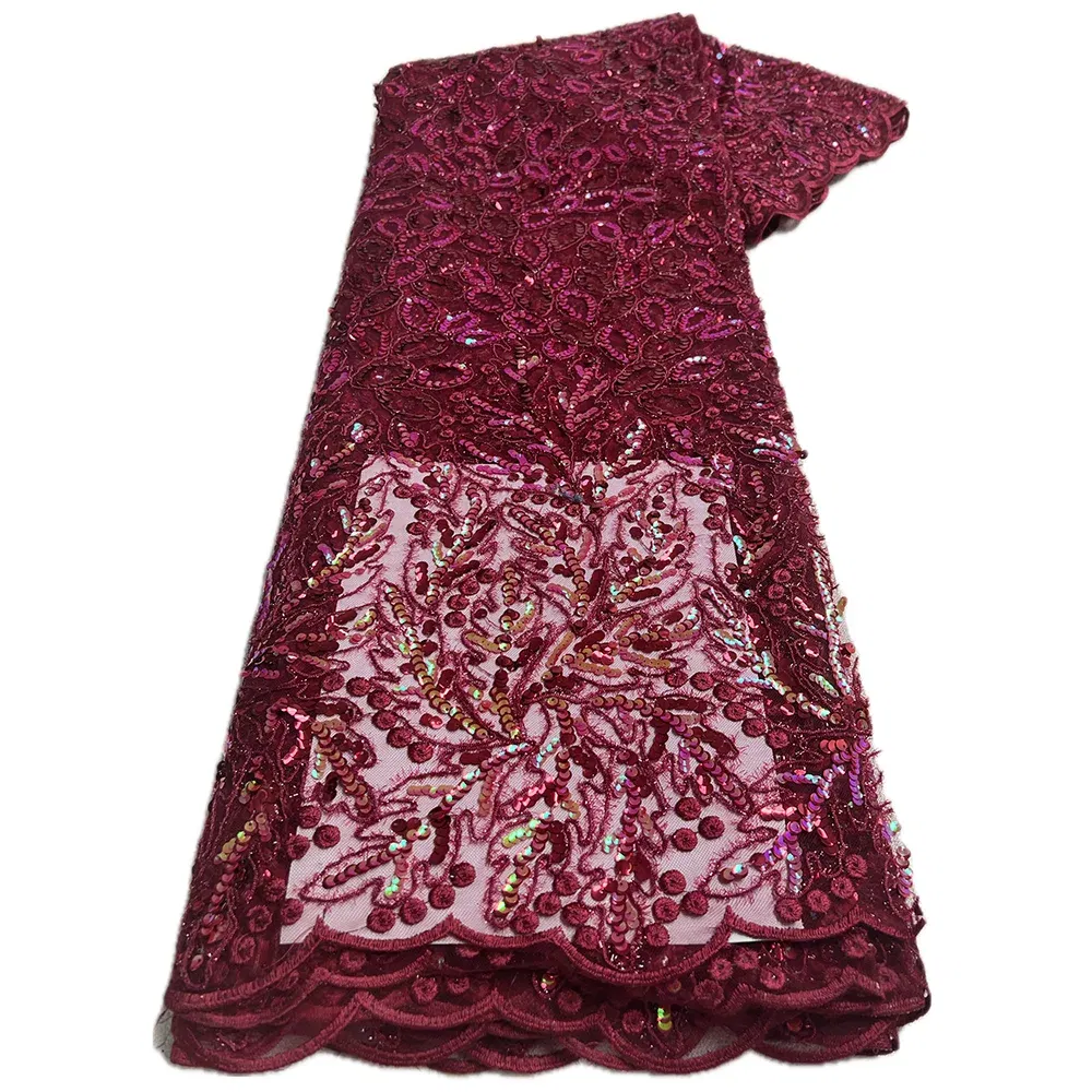 Color: Mustard, Length: 5 yards, Width: 120cm - 2025 African Nigerian Tulle Lace Fabric Sequins Sewing Guipure Beads Stone Embroidery Dresses High Quality 4 Yards