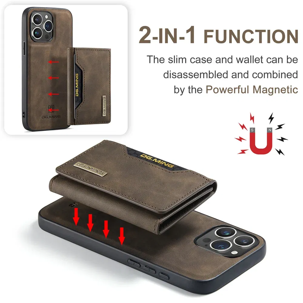 Color: Coffee, Material: Plastic - 2 In 1 Case For iPhone 16 15 14 13 12 11 Pro Max Plus XS Max XR 8 Plus SE 2022 Wallet Magnetic Leather Card Holder Pocket Cover