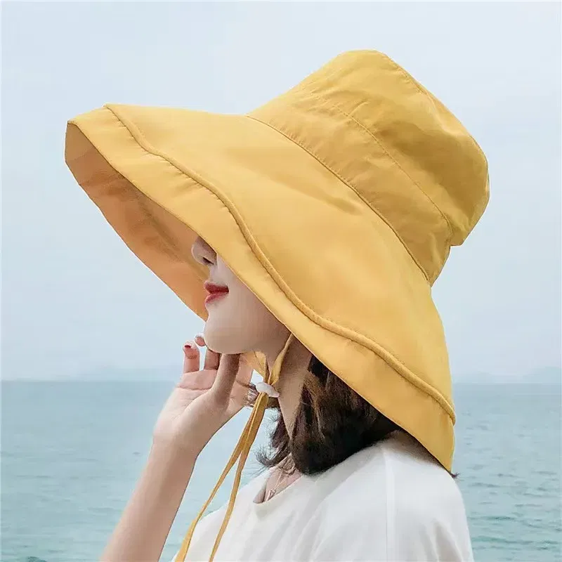 Color: Black, Size: One Size - 2023 Women's Hat Bucket hat Panamanian Women  Four Seasons Fisherman Hat Big Brim Hat Double-Sided Fisherman Hat Sun Visor Cap