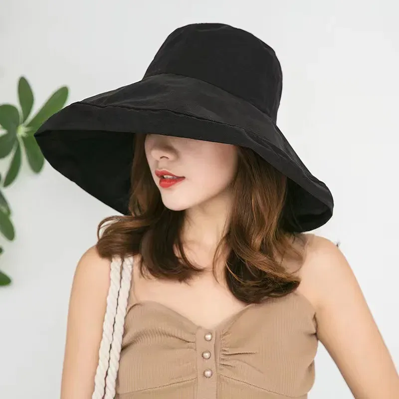 Color: Black, Size: One Size - 2023 Women's Hat Bucket hat Panamanian Women  Four Seasons Fisherman Hat Big Brim Hat Double-Sided Fisherman Hat Sun Visor Cap