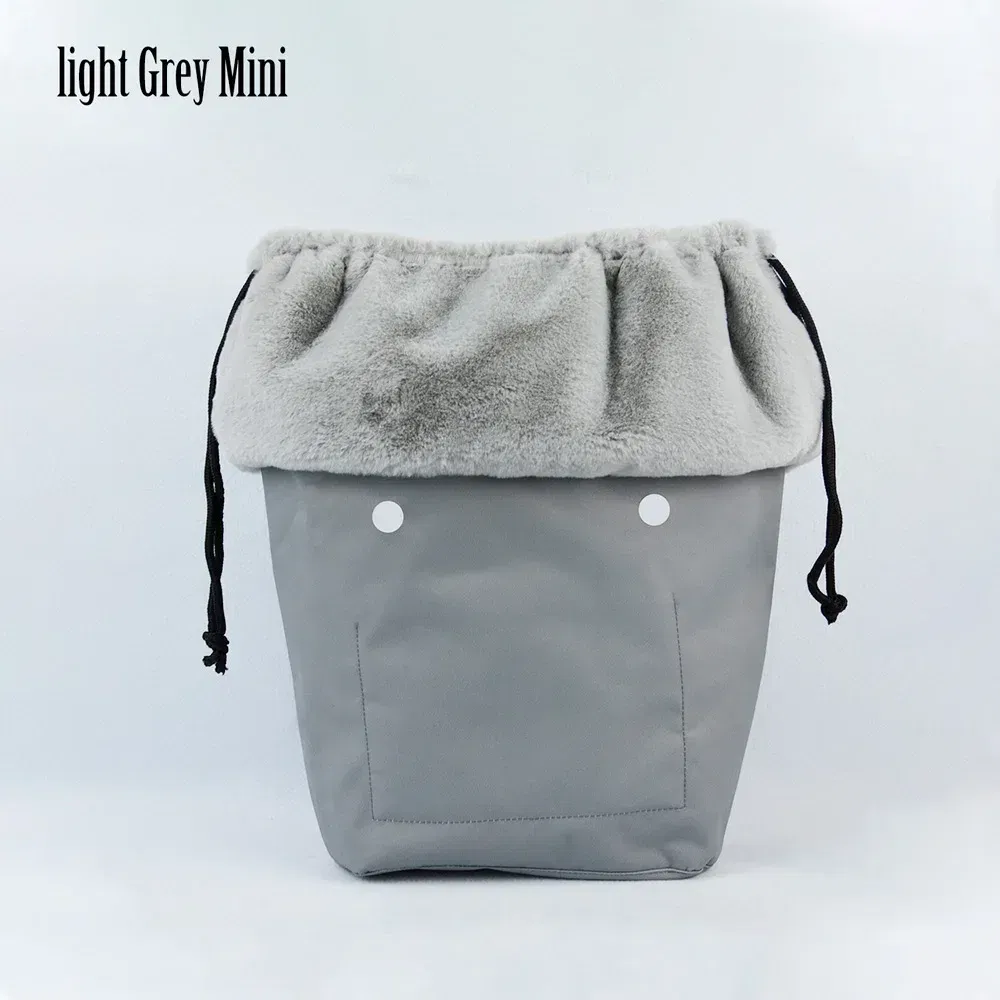 Color: army green - 2025 Winter O Bag Large Capacity Classic Mini Plush Fur Furry Organizer Top Drawstring Colorful Inner Insert for Obag Winter
